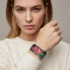 Draelis ejderha desenli renkli elastik bileklik takan kişinin kolu – QOOP Band unisex bileklik fotoğrafı