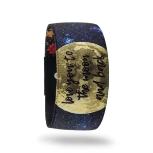Dualis elastik bileklik – ‘Love you to the moon and back’ yazılı ay temalı romantik kumaş bileklik.