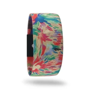 Renkli soyut desenli KOIRA elastik bileklik – QOOP Band unisex kumaş bileklik modeli.