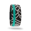 Equora elastik bileklik – turkuaz çizgili siyah beyaz geometrik desenli modern unisex bileklik | QOOP Band