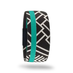 Equora elastik bileklik – turkuaz çizgili siyah beyaz geometrik desenli modern unisex bileklik | QOOP Band