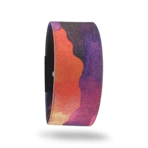 QOOP Band mor ve turuncu renk geçişli soyut desenli elastik kumaş bileklik – modern unisex bileklik modeli