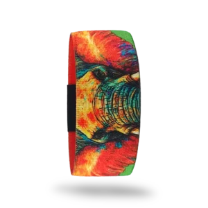 QOOP Band renkli fil desenli elastik kumaş bileklik – canlı baskılı unisex bileklik modeli. ANVORA ELASTİK BİLEKLİK