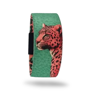 Pembe Leopar Bileklik. Mint yeşili zemin üzerine pembe leopar kafası desenli elastik bileklik.